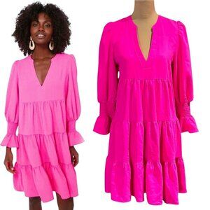 Tuckernuck Pomander Place Tiered Dress Sz S Hot Pink Dopamine Coquette Feminine